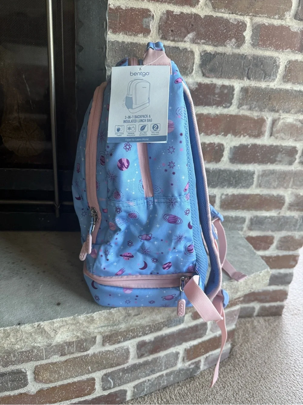 NEW Bento Kids' Space Print 2-in-1 Backpack in Light Blue and Pink